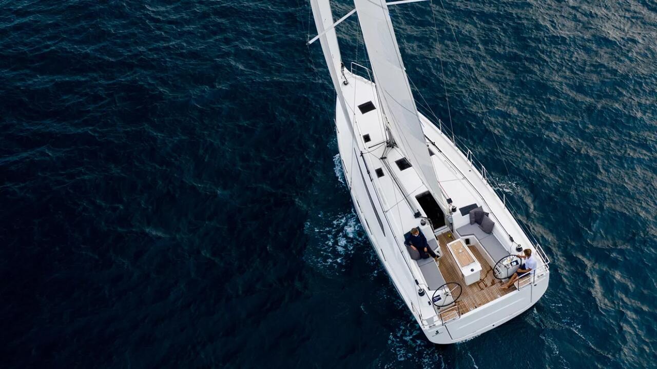 Beneteau Oceanis 40.1 under sail, seen from above
