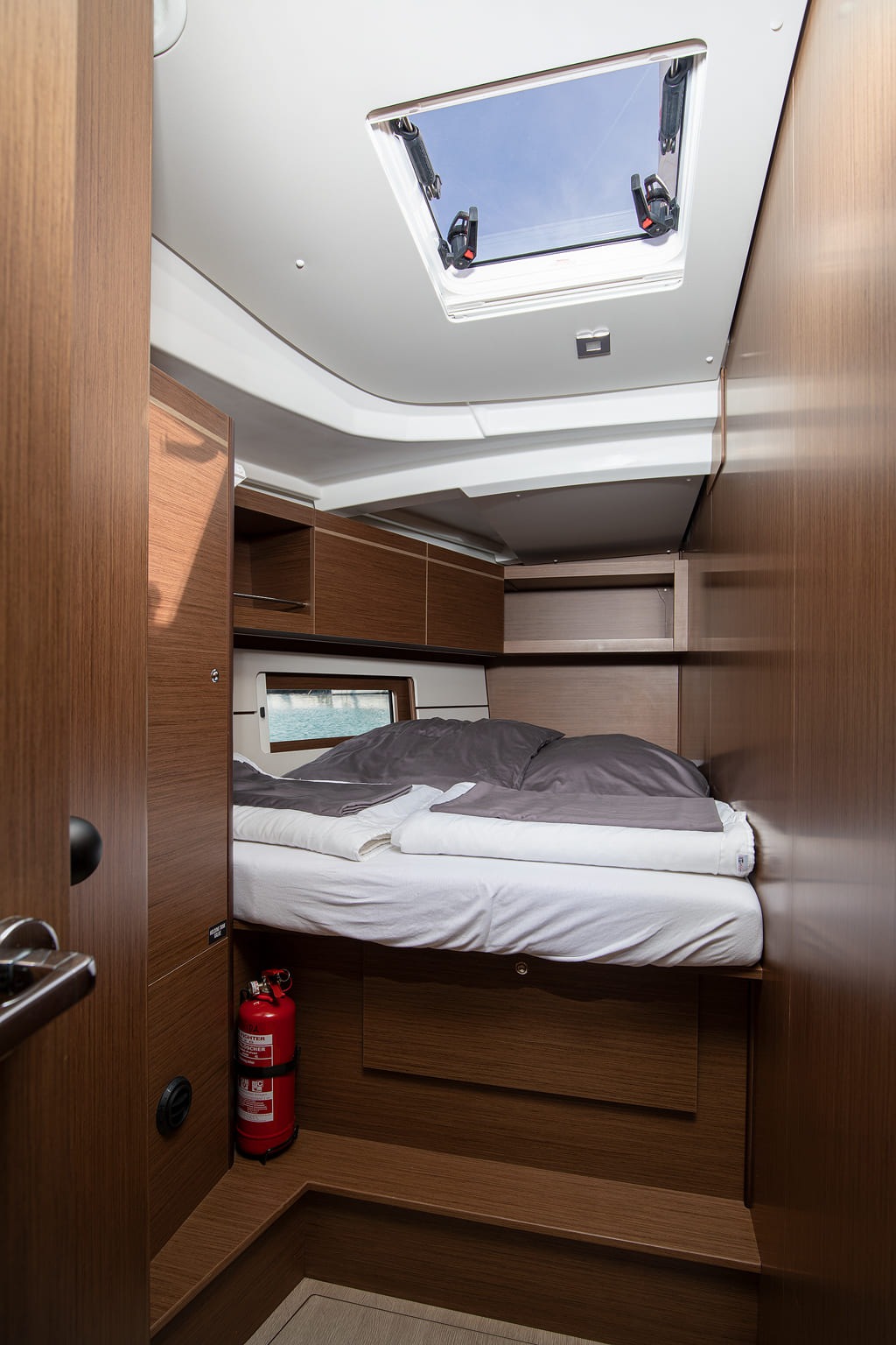Aft double cabin with hanging locker and overhead hatch