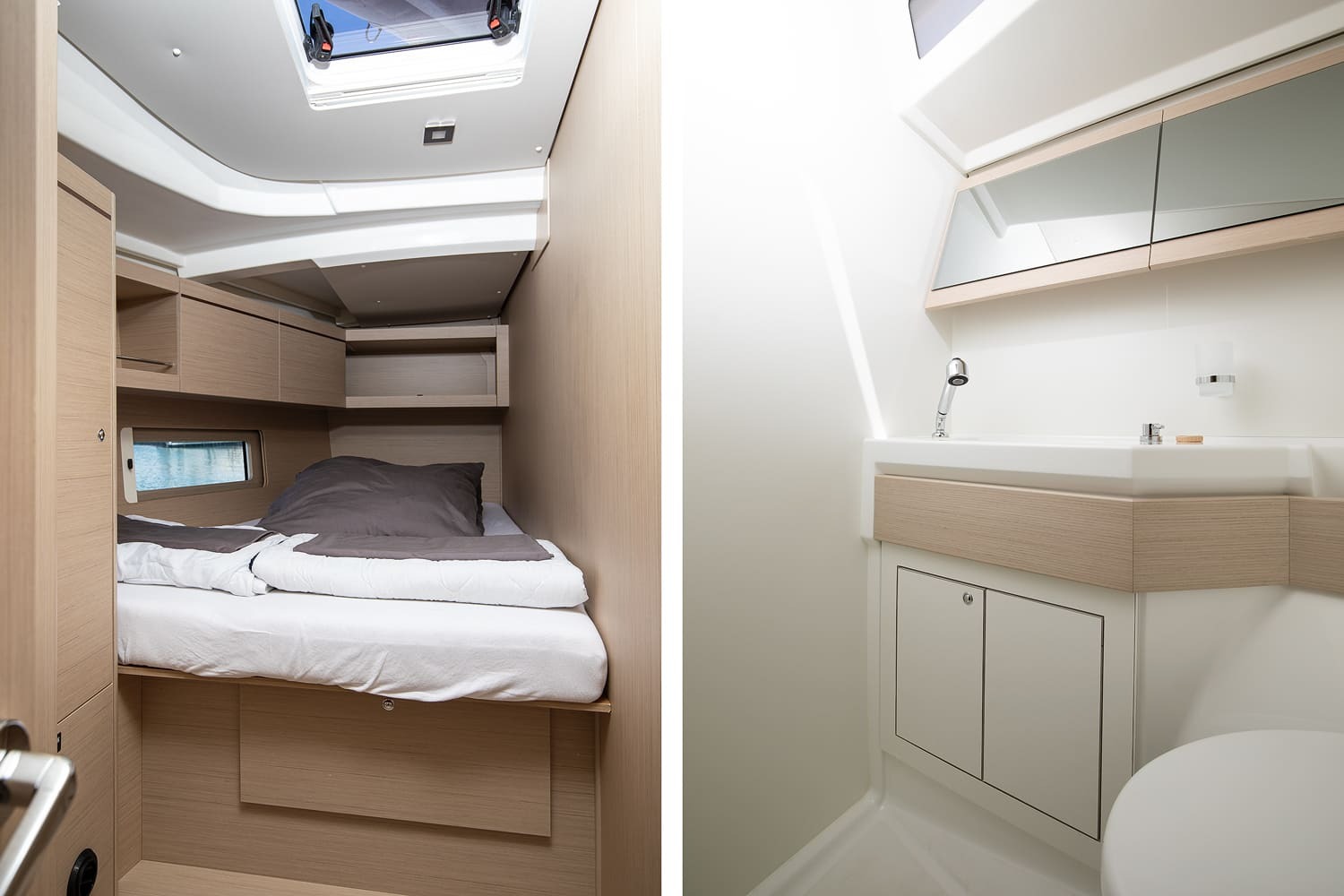 Aft cabin with double berth and adjoining heads compartment