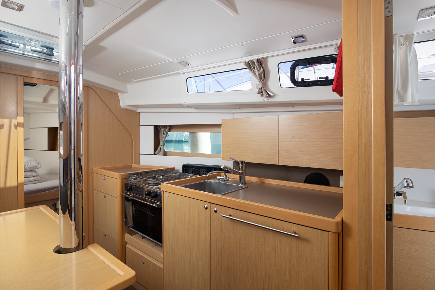 Saloon looking aft towards the galley and companionway