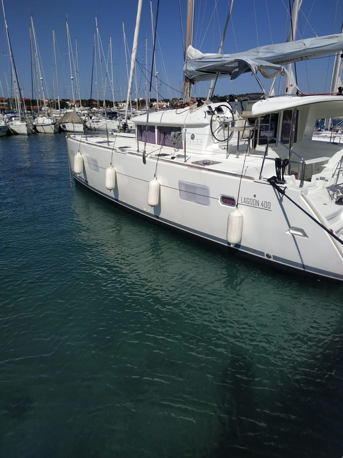 Lagoon 400 Atlantic moored alongside in ACI Marina Pomer