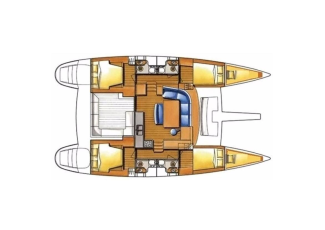 Deck and cabin layout plan of the Lagoon 400 Atlantic
