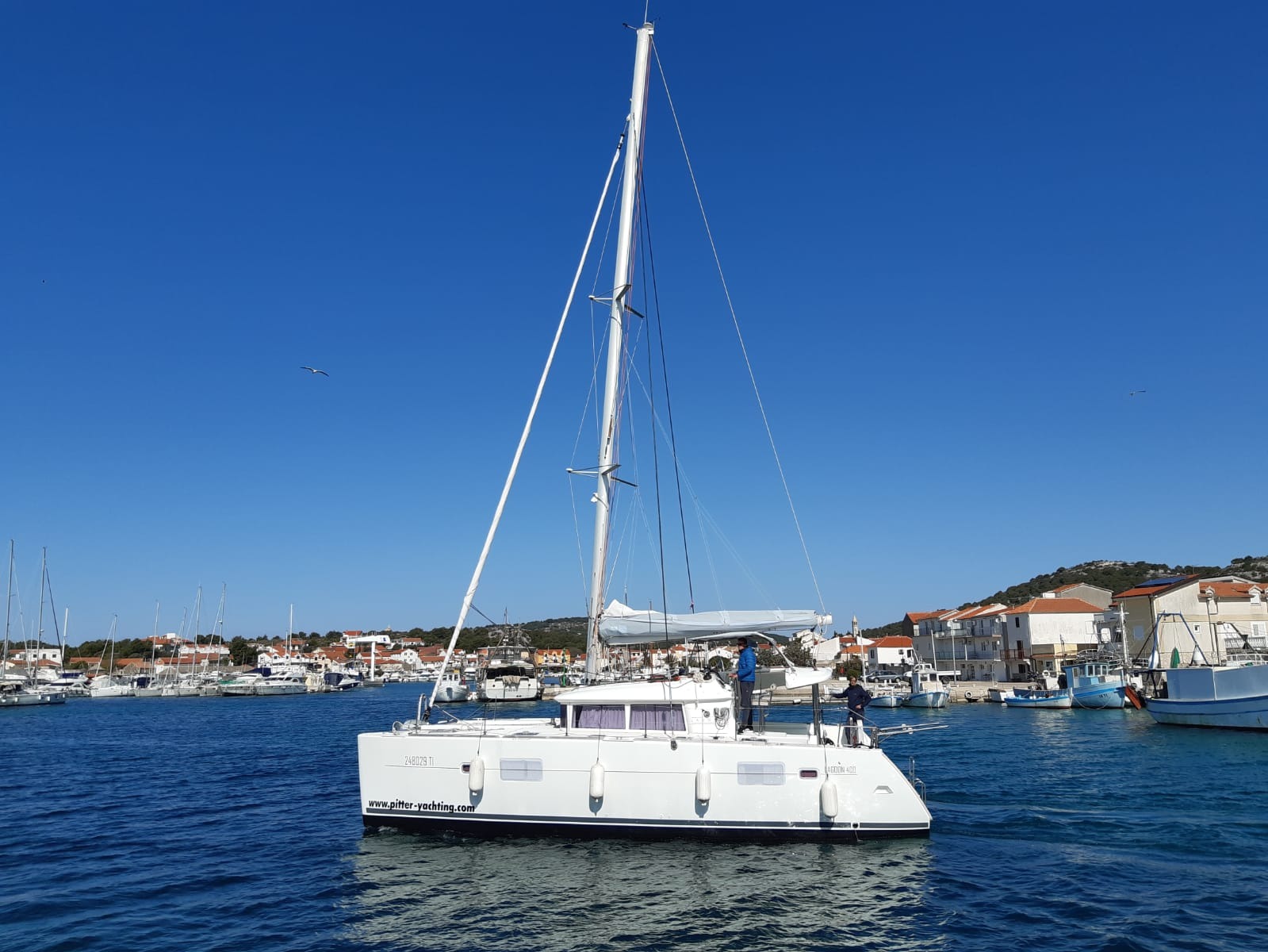 Lagoon 400 Atlantic at anchor in a bay off Istria